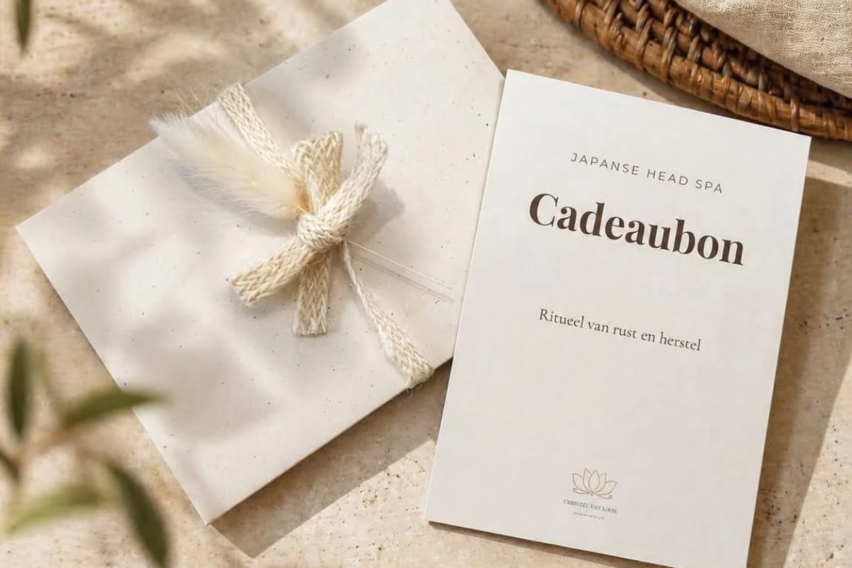 Mooi verpakte cadeaubon met envelop en linnen strik