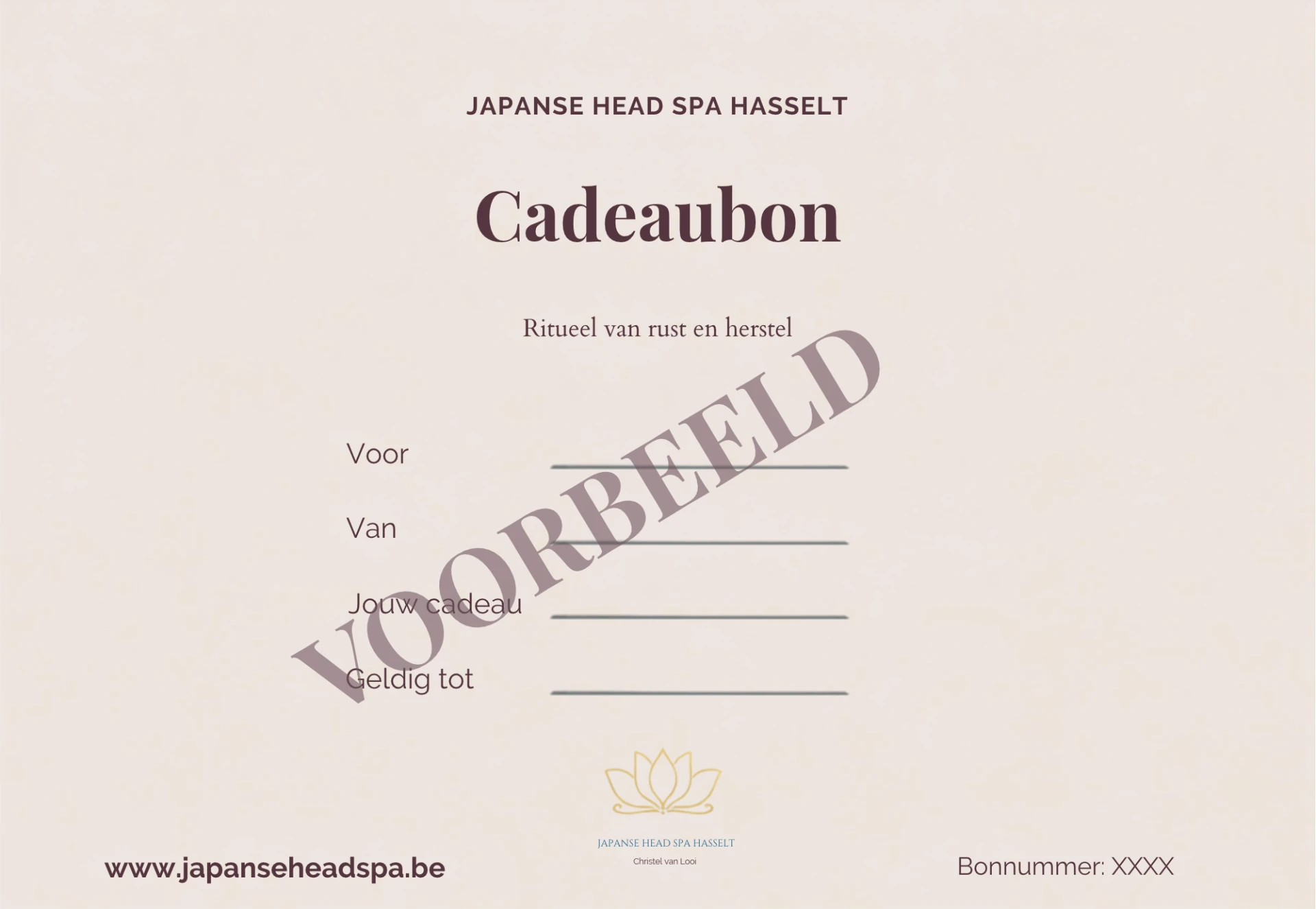 Voorbeeld van de digitale cadeaubon van Japanse Head Spa Hasselt